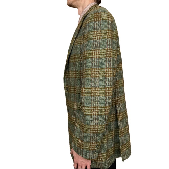 Vintage Men’s Green Plaid Blazer Sports Coat Two Button Union Made Mid-Century M - Picture 3 of 10